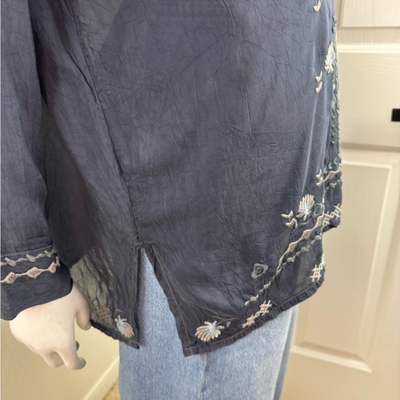 Johnny Was Navy Blue Tunic/Top Boho Blouse, Sz S, Embroidered, Cupra Rayon. - Picture 7 of 12